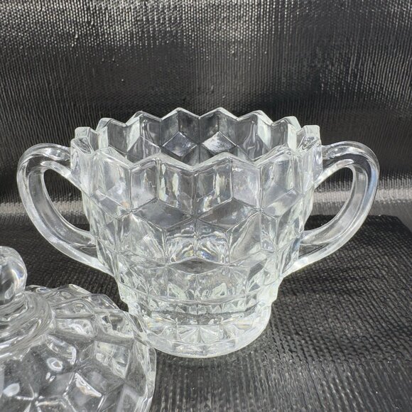 Vintage Fostoria American Clear Cream and Sugar Bowl with Lid Set Glassware VTG - Picture 11 of 12